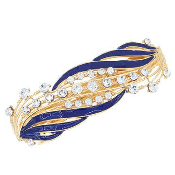 Enamel Barrette with Rhinestones Leaf